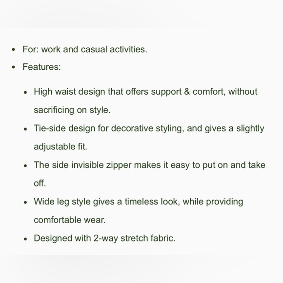 Halara High Waisted Tie Side Invisible Zipper Wide Leg Work Pants Small Tall - Picture 5 of 8